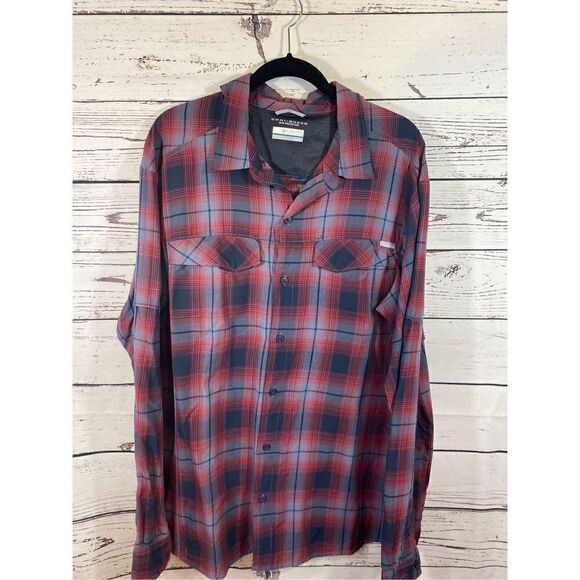 Columbia Omnishade Red and Grey L/S Mens Shirt Size Large - Picture 2 of 4
